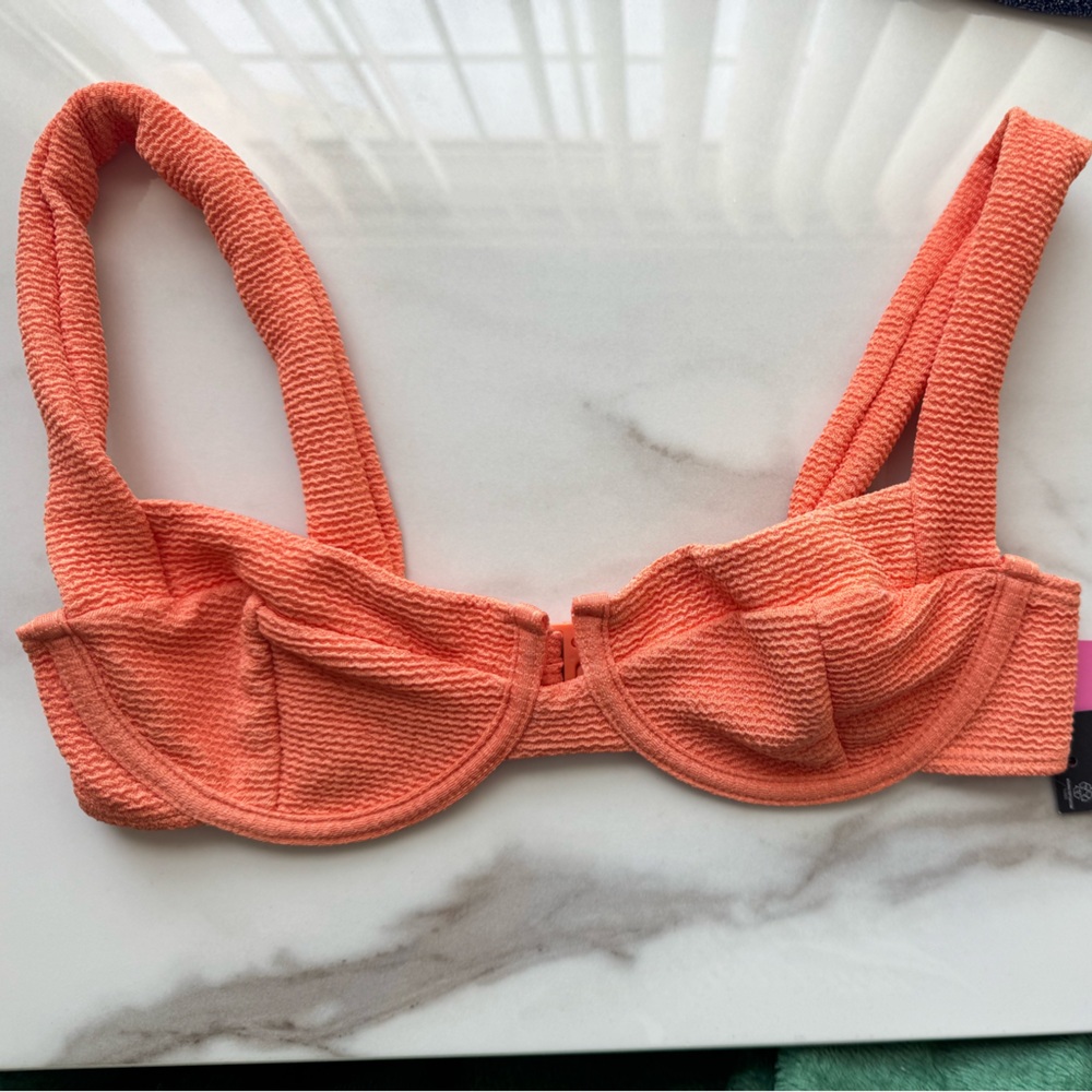PrettyLittleThing Orange Balconette Bra with Ribbed Texture